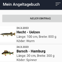 Screenshot Angeltagebuch App